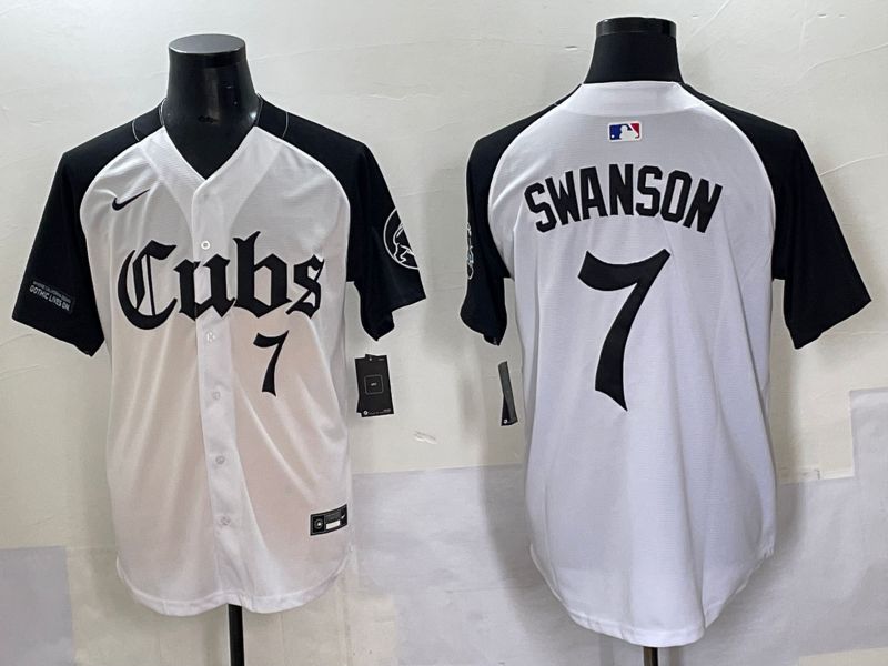 Men 2025 Chicago Cubs #7 Swanson white black Five generations Joint Name Nike MLB Jersey style 6->indiana pacers->NBA Jersey